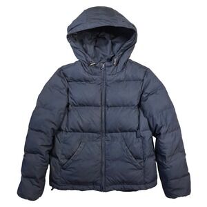 GAP Women Navy Blue Hooded Puffer Jacket Down Blend Full Zip XS Outdoors Casual